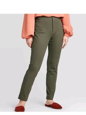 Olive High Rise Skinny Bi-stretch Ankle Pants Minimalist Office Capsule Neutral